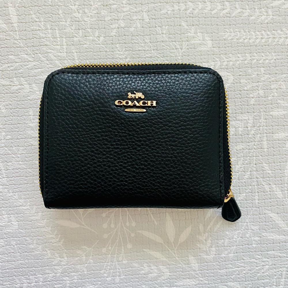 COACH Black Leather Double Zipper Wallet
